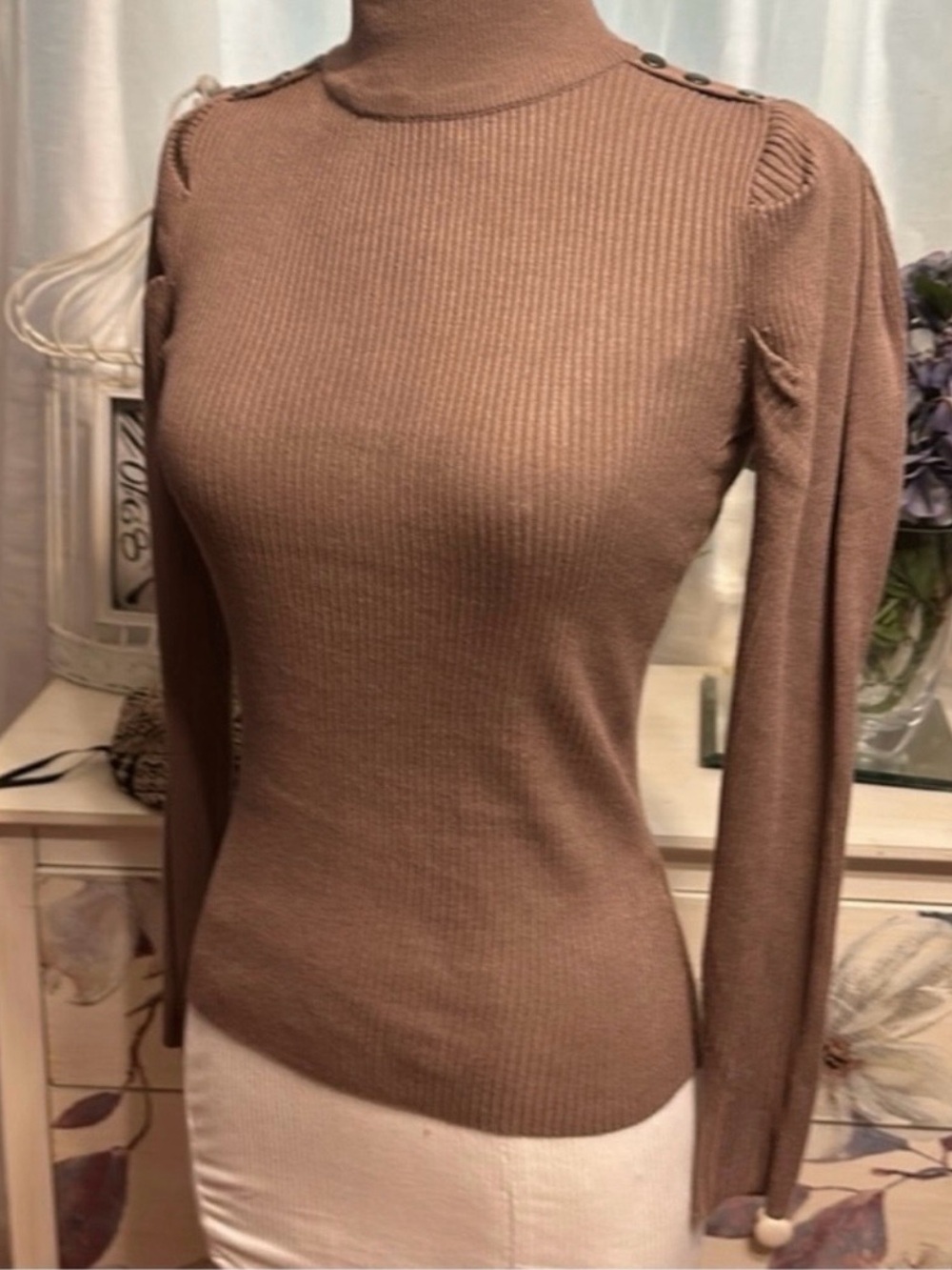Tahari Mock Neck Sweater in Cocoa - Picture 4 of 8